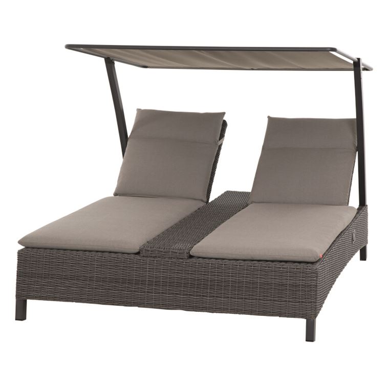 Daybed L 155 cm B 182 cm H 102 cm mit stufenlos verstellbaren Rückenlehnen und flexiblem Sonnendach